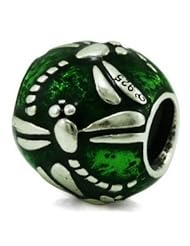 Genuine Ohm Beads (TM) Product. 925 Sterling Silver Dragonfly Green Enamel Bead Charm. 100% Satisfaction Guaranteed.