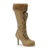 Womens High Heel Boots 3 3/4 Inch Sexy Tan Knee High Fur Trim Viking Halloween Costume Boot