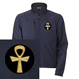 Artsmith, Inc. Men's Embroidered Jacket Egyptian Gold Ankh Black - Navy, 2X