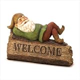 Sleepy Gnome Outdoor Garden Welcome Sign Figure Statue