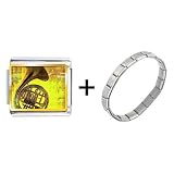 414uGerTxQL. SL160  Gold Plated Music Romantic Saxophone Photo Italian Charm Bracelets