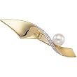 14K Yellow Gold "A" Gemstone Quality Round Pearl and Diamond Brooch