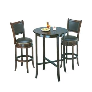 York Espresso Pub Table Set With 2 Leather Like Chairback Swivel Bar Stools