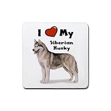 I Love My Siberian Husky Rubber Square Coaster (4 pack)