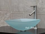 1/2 Thick Frosted Square Glass Vessel Sink + Brush Nickel Faucet, Pop Up Drain  Mounting Ring