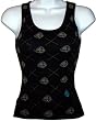 Silver Star "Diamond Overload" Womens Ribbed Wife Beater Tank Shirt - Black