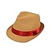 Classic Tan Fedora Straw Hat, Burgundy Band