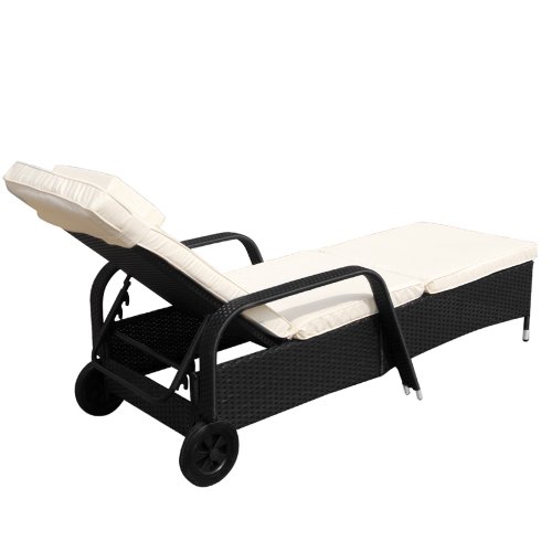 Jago - Bain de soleil - RTSL01schwarz - en résine tressée noir - 213 x 76 x 53 cm et matelas blanc crème
