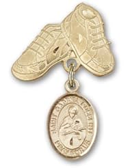 Gold Filled Baby Badge with St. Gabriel Possenti Charm and Baby Boots Pin