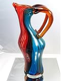 Murano Design Mouth Blown Rainbow w/ Horn-like Handles Glass Vase X-575