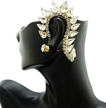 Crystalbella Fashion Celebrity Style Iced Out Ear Cuff Rhinestone With 8Mm Stud Earrings