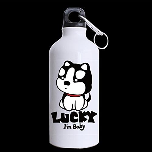 DONGMEN Alluminum Adorable Husky Portable 13.5 oz Sports Drinking Bottle Travel Bottle BPA Free Bottle Two Sides