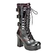 3 3/4 Inch Womens Black Boots Gothc Calf Boots Chunky Heel Lace Up Buckles