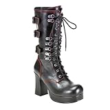 3 3/4 Inch Womens Black Boots Gothc Calf Boots Chunky Heel Lace Up Buckles