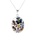 Pressed Flower Oval Necklace - Multi