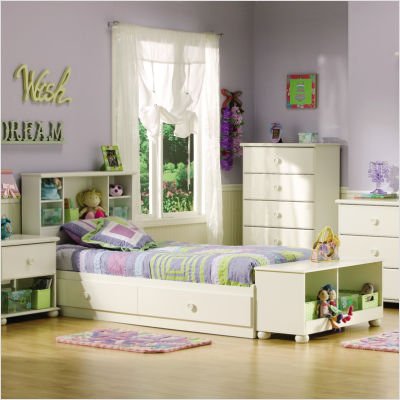 South Shore Sand Castle Kids Twin Wood Mates Storage Bed 5 Piece Bedroom Set in White