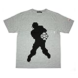 スペースハリアー シルエット + ワンポイントステッチ ポケット Tシャツ Space Harrier Silhouette + One-Point Stitch Pocket T-Shirt White (XL, グレー)