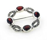Vintage Styled 4cttw Genuine Garnet Sterling Silver Marcasite Square Brooch Pin