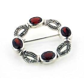 Vintage Styled 4cttw Genuine Garnet Sterling Silver Marcasite Square Brooch... by Silver Insanity