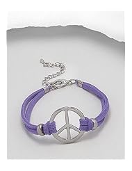 Purple Peace Symbol Artificial Suede Leather Bracelet In White Base