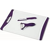 Chef Made Easy Large Plastic Cutting Board (Purple) with Drip Groove Includes Free Bonus Ceramic Peeler and 3" Ceramic Paring Knife - Non-slip and Stain-resistant