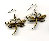 Brass Drop Earrings with Dragonfly