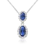 Sterling Silver Created Sapphire Double Oval Pendant by Cheline, 18"
