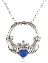 Sterling Silver Diamond Accent and Lab Created Sapphire Claddagh Pendant Necklace, 18"