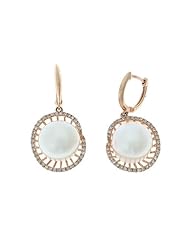 0.39CTW 14K Rose Gold Genuine White Pearl and Diamond Dangling Earrings
