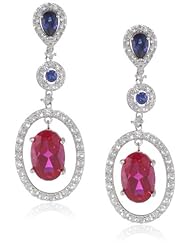 Sterling Silver Created Ruby Created Ceylon Sapphire and Created White Sapphire Earrings