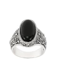 Sterling Silver Marcasite Oval Onyx Ring