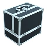 Makeup Case, Cosmetic Case. Professional Makeup Train Case in PVC Black Leather. Aluminum Utility Case with Extendable Trays to Organize & Transport Make-Up Brushes, Tools & Accessories