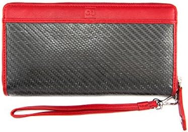 Carbon Fiber Lady's Zip Wrist Wallet Red/Black with RFID