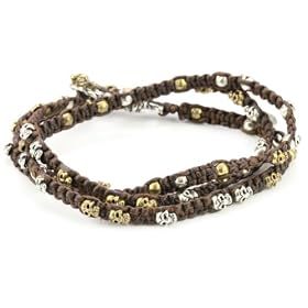 M.Cohen Triple Wrap With Mini Sterling Silver And Brass skull