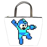 Bucket Bag (Leather) (Purse, Handbag) of Vintage Retro Megaman (Mega Man) Jumping Sprite Graphic