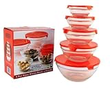 Imperial 5 Pcs Glass Nested Dipping or Storage Bowls with Red Lids