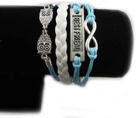 Ftbstyle Silver Tone Infinity Owl Best Friend Bracelet White Leather Bangle Punk