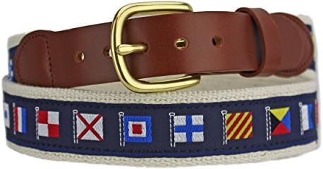 Leather Man Ltd Classic Code Flag Belt Navy/Natural Size 26