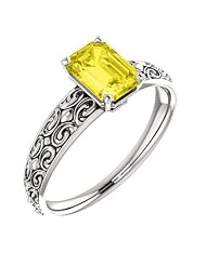 Platinum 7.00x5.00mm Emerald Cut Yellow Sapphire Ring -- LIFETIME WARRANTY