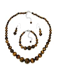Pearlz Ocean Sterling Silver Yellow Tigers Eye Journey Necklace Set
