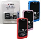 Combo of Blue, Pink, Red Silicone Skin Cover Case and Kingston 4GB microSDHC Class 4 Memory Card with miniSD, SD Adapter for Blackberry 8800 8820 8830