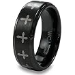 Ridged-Edge Black Plated Tungsten Carbide Ring with Laser Design (8.0mm) - Sizes 8 - 13