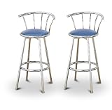 2 Blue Vinyl Chrome Swivel Bar Stool Barstools