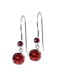 1.28 Ct Round Cognac Red Diamond Red Rhodolite Garnet 14K White Gold Earrings