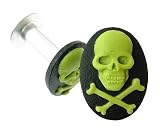 Green on Black Skull Cross Bone Cameo Cufflinks w/Gift Box
