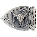 Pewter Belt Buckle - Buffalo Skull (Diamond Cut) - Pewter Belt Buckle