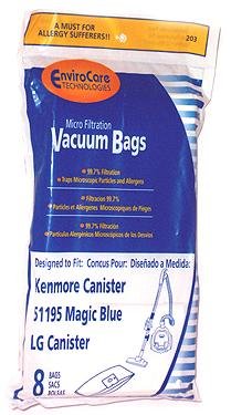Kenmore Canister 51195 Magic Blue LG Canister Vacuum Bags Microfiltration with Closure - 8 Pack