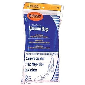 Kenmore Canister 51195 Magic Blue LG Canister Vacuum Bags Microfiltration with Closure – 8 Pack