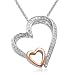 10K Rose Gold and Silver Diamond Double Open Heart Pendant (1/10 cttw, I-J Color, I3 Clarity), 18