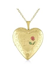 Heart Shaped Milgrained Edge I Love You Pendant Necklace With Chain For Women 14K Gold Vermile